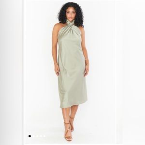 Show Me Your MuMu Jasmine Moss Green Satin Deluxe Midi Dress - NEW